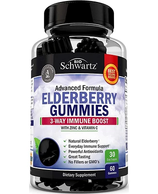 BioSchwartz Elderberry Gummies with Zinc and Vitamin C for Adults & Kids | Natural Immune Support | Black Sambucus Elderberries, Powerful Multimineral