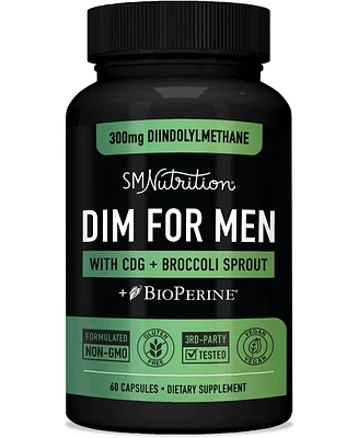 Sm Nutrition Dim Supplement 300mg | Diindolylmethane Estrogen Blocker for Men | Hormone Balance & Fitness Booster Plus BioPerine, Calcium D