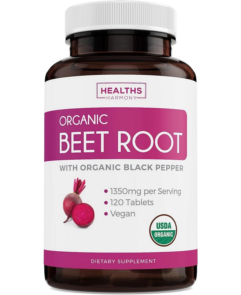 Health's Harmony Organic Beet Root Tablets, Super Antioxidant and Nitrate Supplement for Blood Pressure and Stamina, Health's Harmony, 120ct