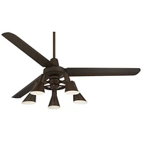60" Turbina Industrial Retro 3 Blade Indoor Ceiling Fan with Light Led Remote Oil Rubbed Bronze Adjustable Head for House Bedroom Living Room Home Kit