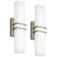 Exeter Modern Wall Lights Set of 2 Brushed Nickel Silver Hardwired 4.5" Led Fixture White Rectangular Glass Shade for Bedroom Bathroom Vanity Living R