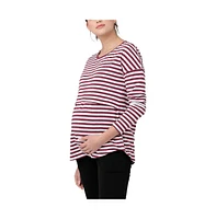 Ripe Maternity Lionel Long Sleeve Nursing Tee Maroon/White