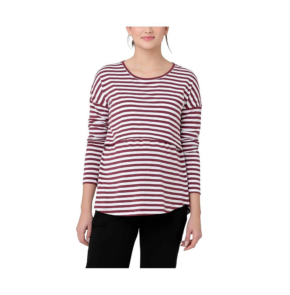 Ripe Maternity Lionel Long Sleeve Nursing Tee Maroon/White