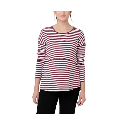 Ripe Maternity Maternity Ripe Lionel Long Sleeve Nursing Tee Maroon/White