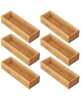 mDesign Wooden Bamboo Office Drawer Organizer Box Tray - 6 Pack - Natural Wood