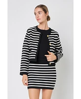 English Factory Women's Knit Striped Sweater Cardigan