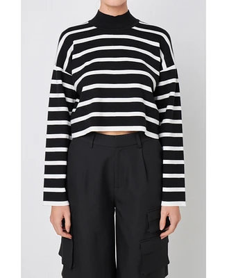 Grey Lab Women's Striped Cropped Sweater