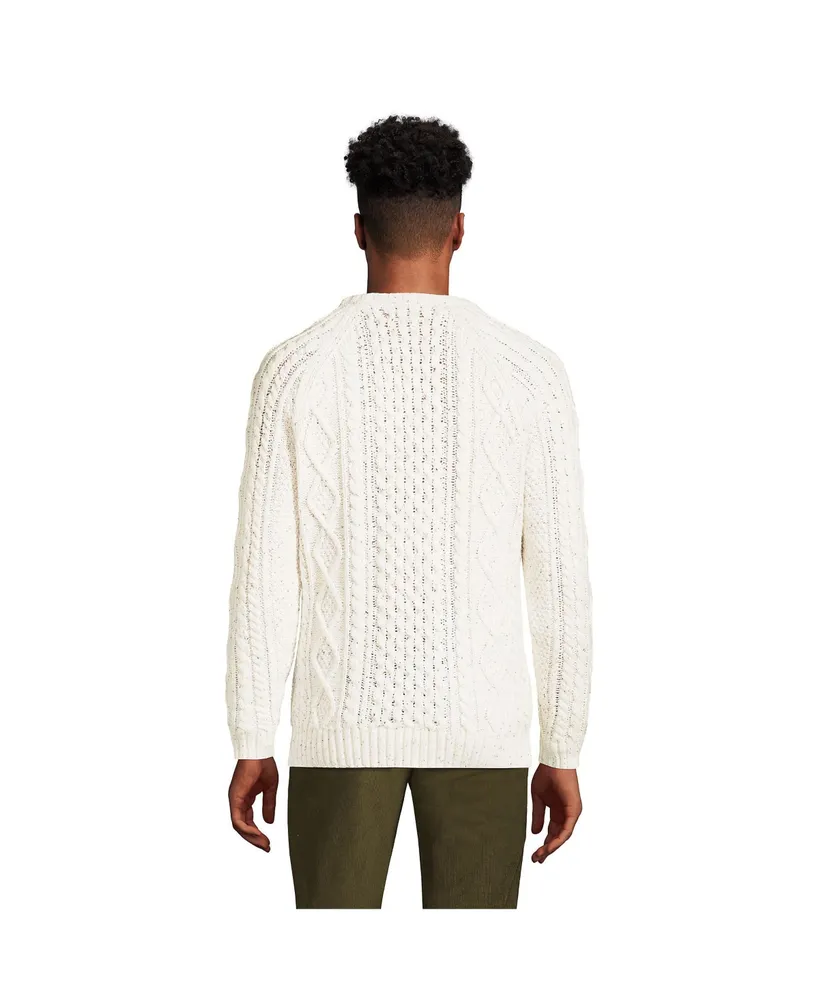 Lands' End Men's Cotton Blend Aran Cable Crew Neck Sweater