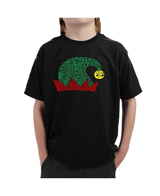 Child Christmas Elf Hat - Boy's Word Art T-Shirt