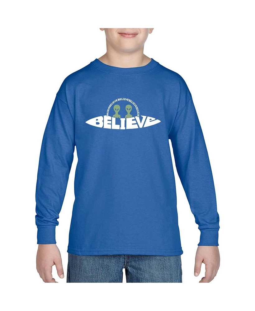 Believe Ufo - Boy's Child Word Art Long Sleeve T-Shirt