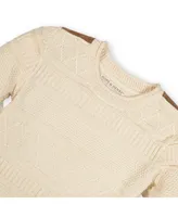 Hope & Henry Baby Boys Organic Crew Neck Cable Sweater with Suede Detail