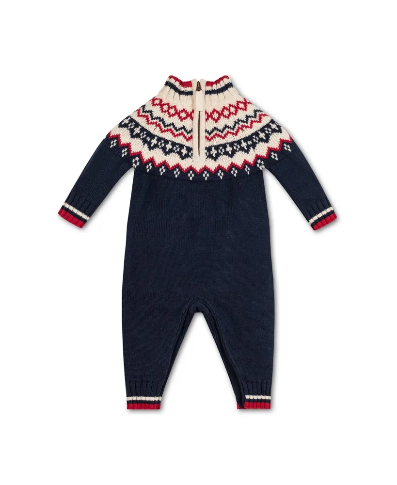 Hope & Henry Baby Boys Layette Long Sleeve Half Zip Raglan Sweater Romper