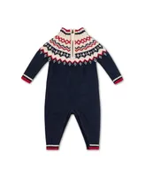 Hope & Henry Baby Boys Layette Long Sleeve Half Zip Raglan Sweater Romper