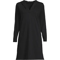 Lands' End Women's Cotton Jersey Long Sleeve Hooded Swim Cover-up Dress