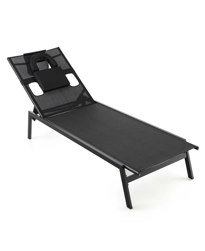 Costway Patio Tanning Lounge Chair 5-Position Outdoor Recliner with Face Hole Poolside