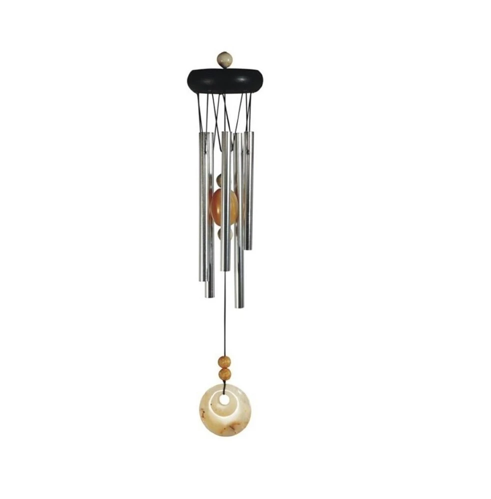 Fc Design 20" Long Wooden Top Geode Wind Chime with Beige Gem Home Decor Perfect Gift for House Warming, Holidays and Birthdays