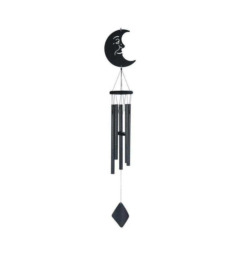 41" Long Wood Black Moon Wind Chime With 3 Metal Tubes