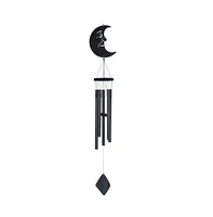 41" Long Wood Black Moon Wind Chime With 3 Metal Tubes