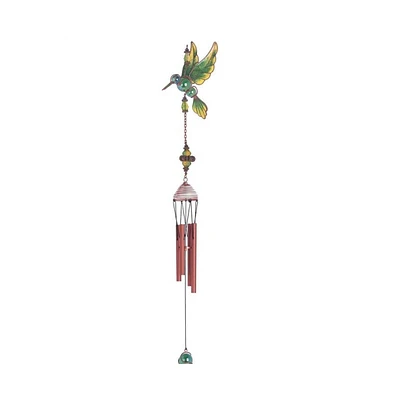 23" Long Green Hummingbird Copper and Gem Wind Chime