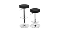 Set of 2 Round Leather Seat Chrome Leg Adjustable Hydraulic Swivel Bar Stool-Black