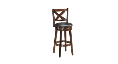 Swivel X-back Upholstered Counter Height Bar Stool with Pvc Cushioned Seat - Brown