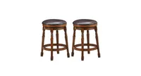 Set of 2 Swivel Pu Leather Padded Dining Bar Stools-Walnut