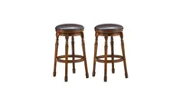 Set of 2 29" Swivel Leather Padded Dining Bar Stools-Walnut