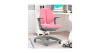 Kids Adjustable Height Depth Study Desk Chair with Sit-Brake Casters-Pink
