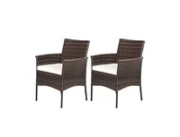 2 Pieces Outdoor Pe Rattan Armchairs with Removable Cushions