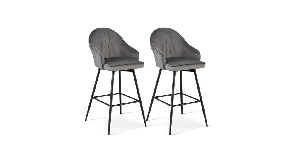 2 Pieces 29.5 Inch Pub Height Swivel Velvet Bar Stools with Metal Legs-Grey