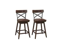 Set of 2 Wooden Swivel Bar Stools with Open X Back and Footrest