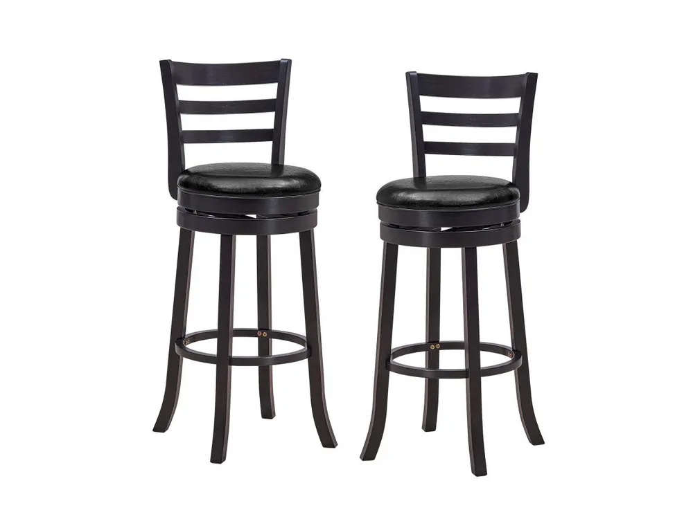 Set of 2 Bar Stools Swivel Bar Height Chairs with Pu Upholstered Seats Kitchen