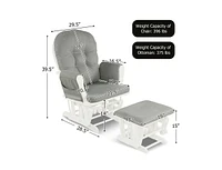 Wood Glider Chair and Ottoman Set with Padded Armrests and Detachable Cushion