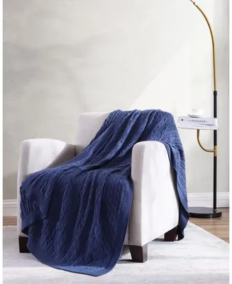 Kate Aurora University LivingA Ultra Soft & Plush Oversized "The Scholar" Cable Knit Cotton Accent Throw Blanket - Silver