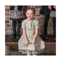 Imoga Collection Little Girls Nova FW23 Confetti Novelty Jacquard, Tweed, Pleated Mesh Dress