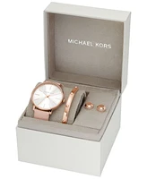 Michael Kors Women's Pyper Three-Hand Blush Leather Watch 38mm and Jewelry Gift Set