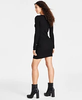 Bcx Juniors' Bodycon Faux-Leather Long-Sleeve Sweater Dress