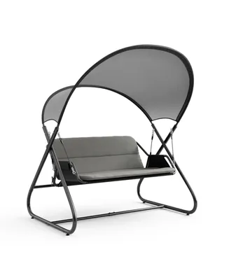 Furniture of America 74.75" Steel Swing Bench with Mesh Canopy Cushions