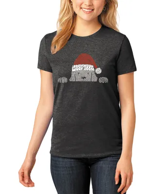La Pop Art Women's Christmas Peeking Dog Premium Blend Word Short Sleeve T-shirt