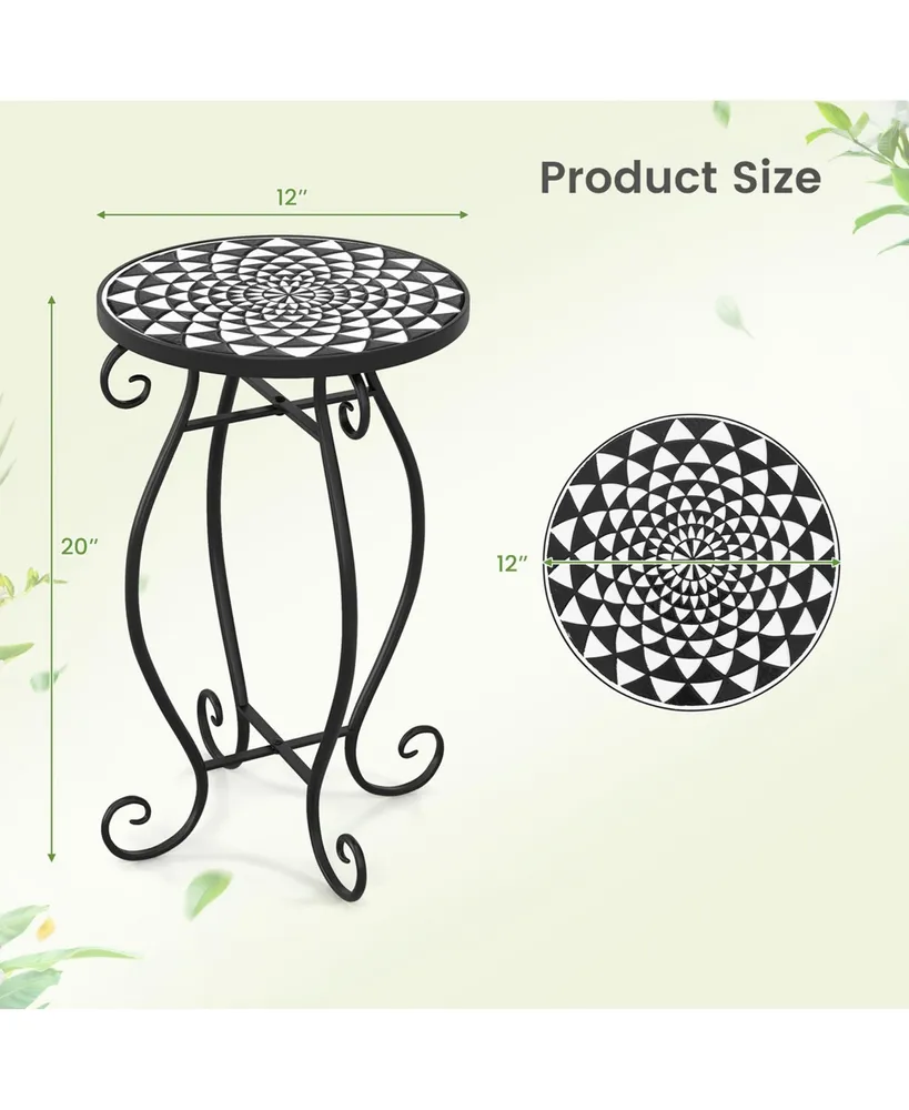 Mosaic Outdoor Side Table, Round End Table with Weather Resistant Ceramic Tile Tabletop