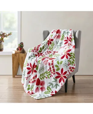 Kate Aurora Holiday Living Christmas Floral Poinsettia & Ferns Ultra Soft & Plush Throw Blanket - 50 in. W x 60 in. L