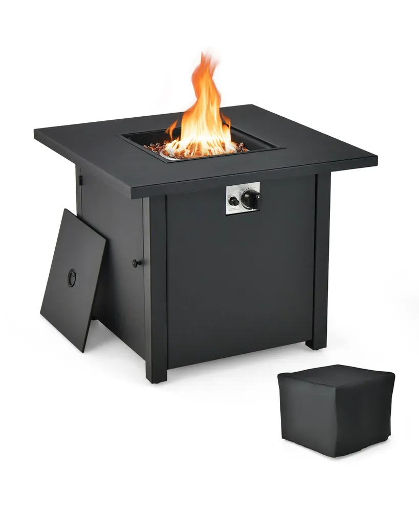 Costway 32'' Square Propane Gas Fire Pit Table with Glass Stones Rain Cover
