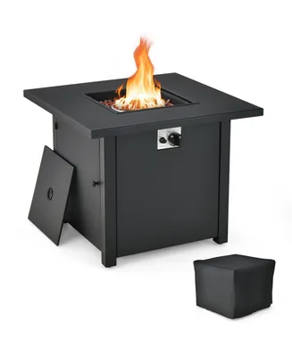 32'' Square Propane Gas Fire Pit Table with Glass Stones Rain Cover