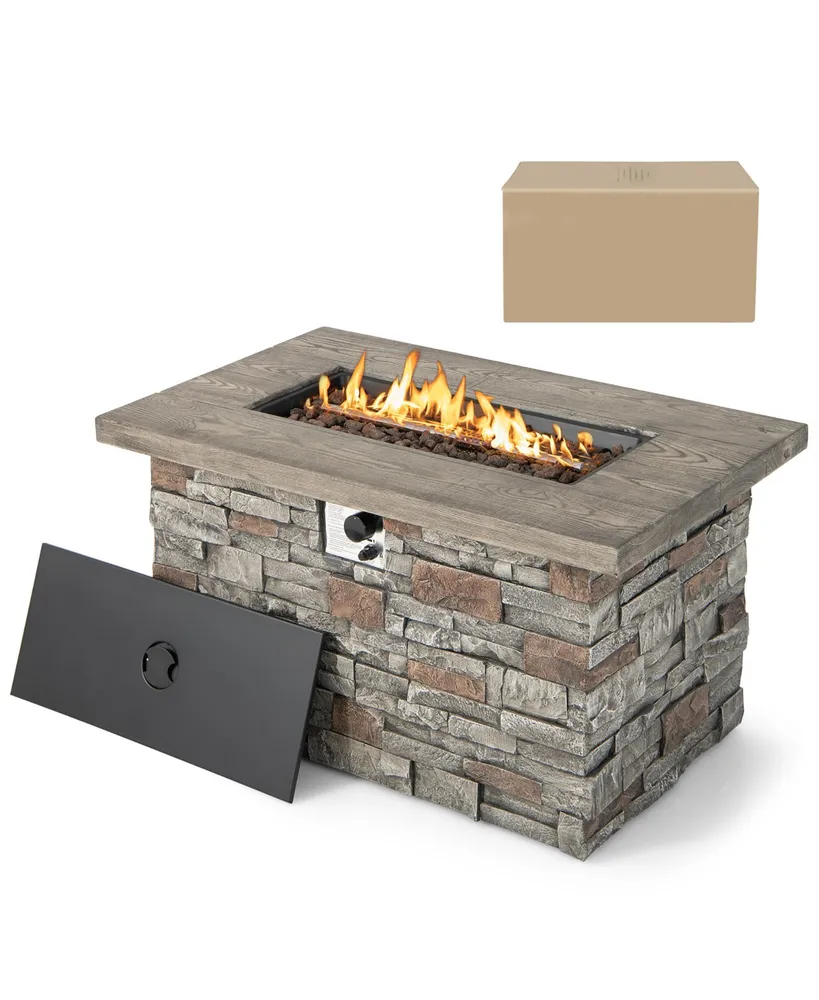 Costway 43.5'' Rectangle Propane Gas Fire Pit Table Faux Stone