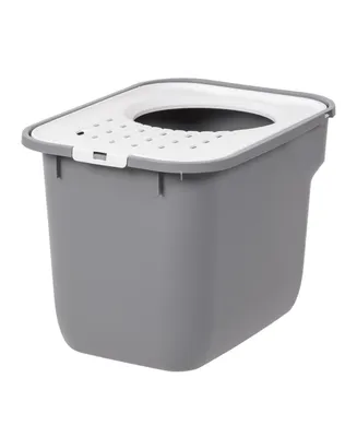 Iris Usa Square Top Entry Cat Litter Box Without Scoop, Gray/White