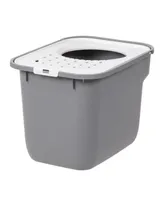 Iris Square Top Entry Cat Litter Box Without Scoop, Gray/White