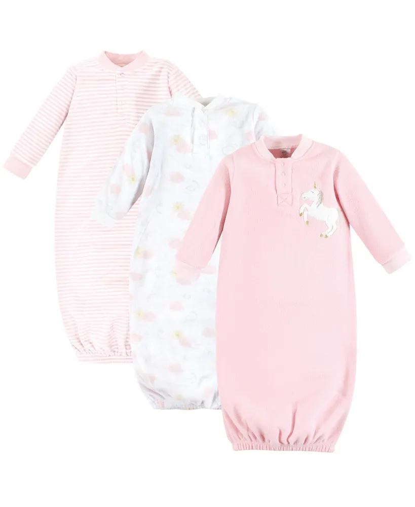 Yoga Sprout Baby Girls Fleece Gown 3pk, Unicorn, 0-6 Months