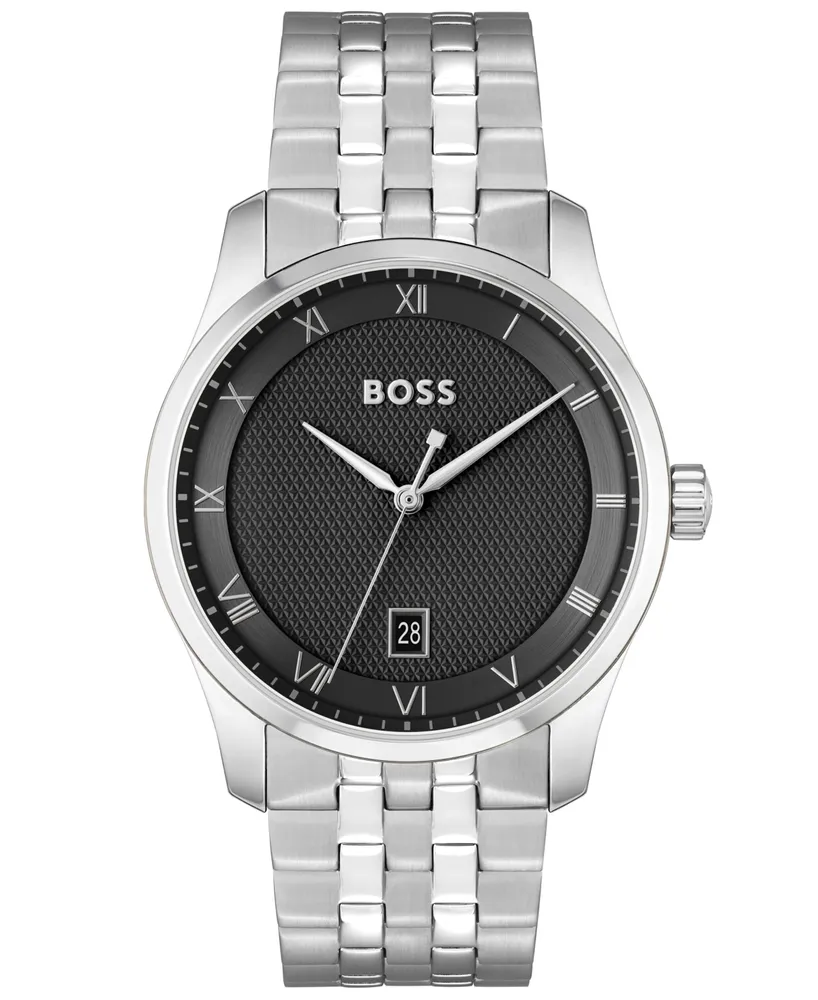 Hugo Boss Men's Principle Quartz Basic Calendar Silver-Tone Stainless Steel Watch 41mm