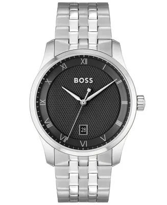 Hugo Boss Men's Principle Quartz Basic Calendar Silver-Tone Stainless Steel Watch 41mm
