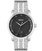 Hugo Boss Men's Principle Quartz Basic Calendar Silver-Tone Stainless Steel Watch 41mm